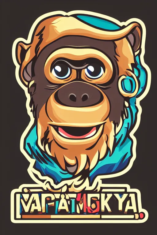 Image similar to Portrait of a Monkey, mafia, gangster, sticker, colorful, illustration, highly detailed, simple, smooth and clean vector curves, no jagged lines, vector art, smooth