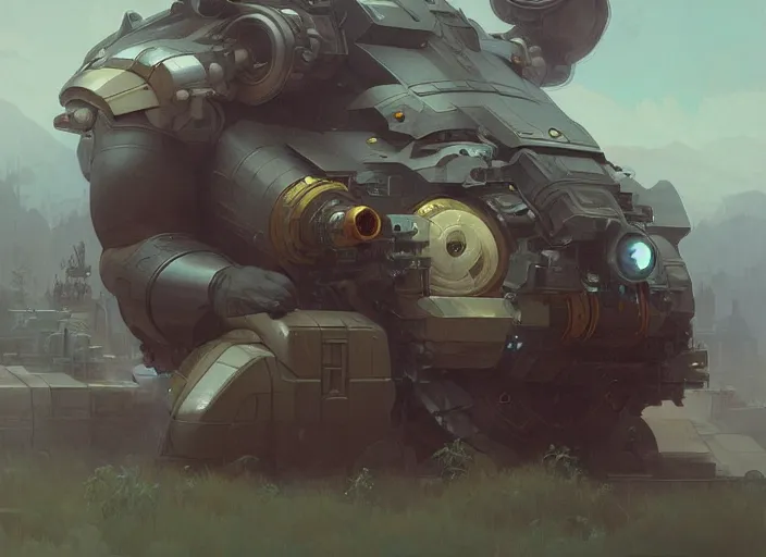 Image similar to a bear with a giant proton cannon in the back, elegant, technology, highly detailed, digital painting, artstation, concept art, smooth, sharp focus, illustration, art by krenz cushart and artem demura and alphonse mucha