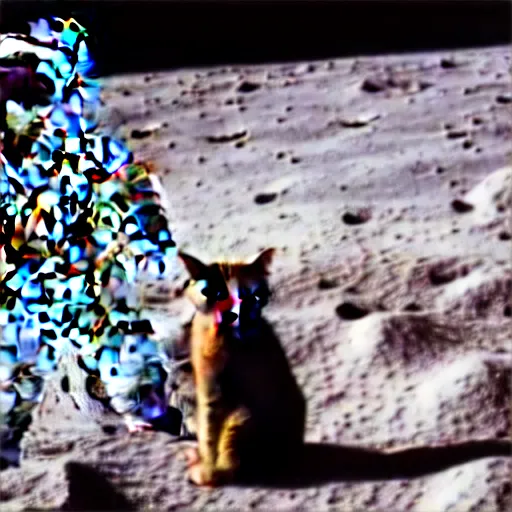 Image similar to cat wearing astronaut suit on the moon planet earth in the background sigma 1 4 mm f / 1. 8 astroied belt