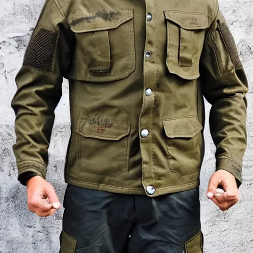 Prompt: tactical cargo buckskin jacket
