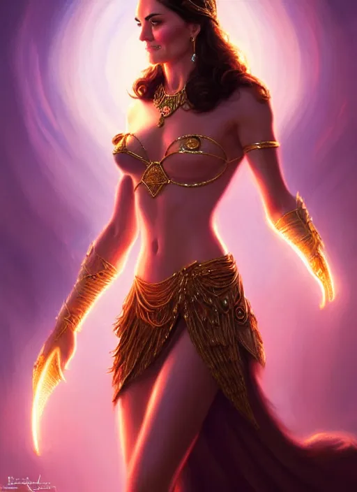 Image similar to kate middleton as dejah thoris, intricate, elegant, glowing lights, highly detailed, digital painting, artstation, glamor pose, concept art, smooth, sharp focus, illustration, art by artgerm and greg rutkowski, artey freytag