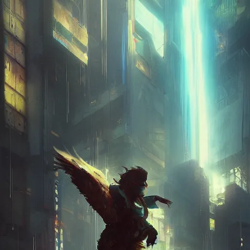 Prompt: chicken nugget ascending to heaven, god rays, cyberpunk, by greg rutkowski