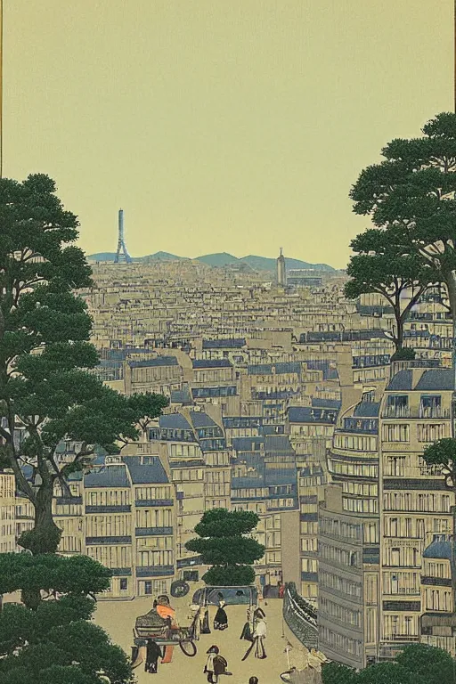 Prompt: paris landscape by hasui kawase