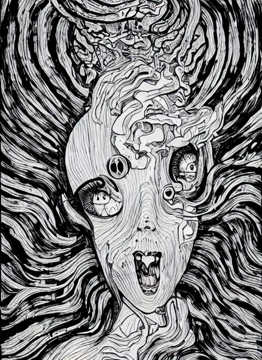 Image similar to junji ito and james jean artwork