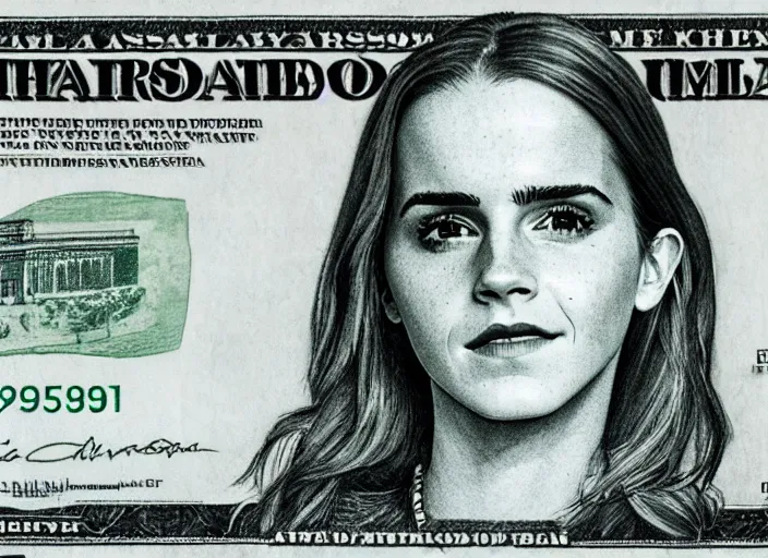 Image similar to emma watson on the american dollar bill