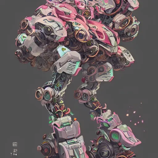 Image similar to vfx art of mecha robot wrapped in flowers & vines, art by hsiao - ron cheng & james jean, colourful, sharp, detailed, digital painting, illustration, illustration, highly detailed, intricate detail, pinterest, behance, art station,