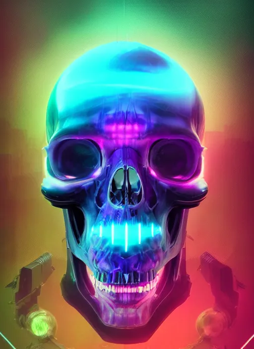 Image similar to a futuristic skull with glowing eyes and a purple background, cyberpunk art by android jones, behance contest winner, computer art, darksynth, synthwave, rendered in cinema 4 d