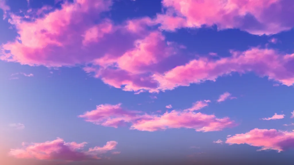 Prompt: digital render of a beautiful sky. pink puffy cotton candy clouds. evening light.