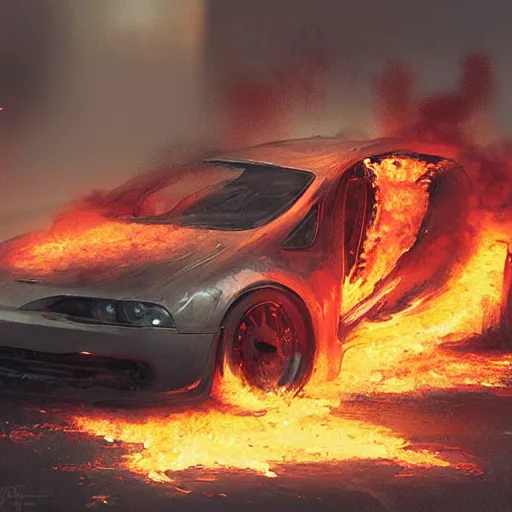 Image similar to a car on fire by greg rutkowski