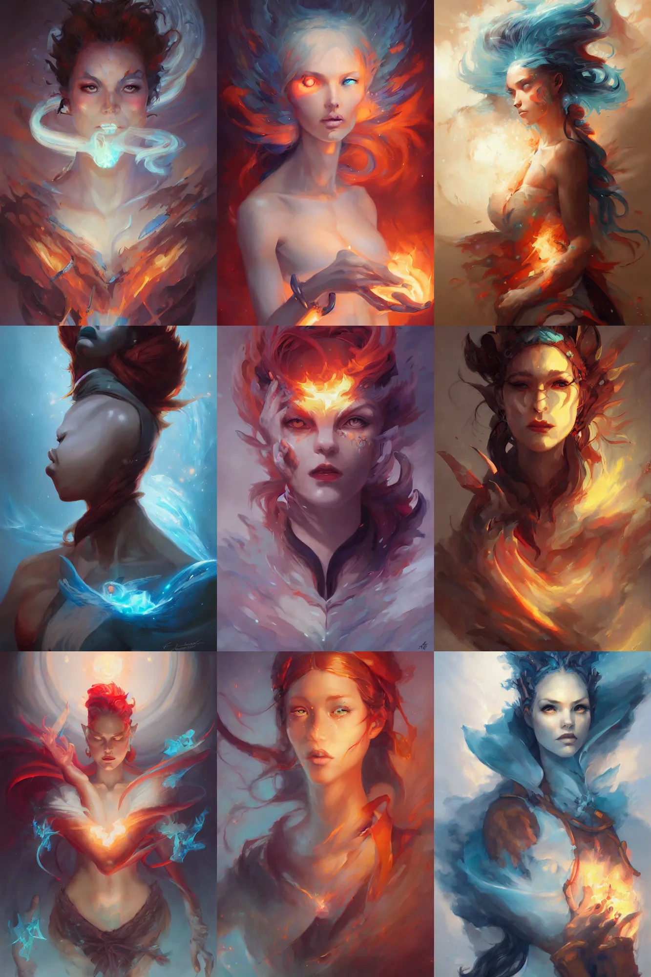 Prompt: fire and ice, portrait, wlop, peter mohrbacher, artgerm