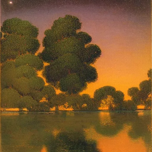 Image similar to night sky reflected in the water, landscape photo by maxfield - parrish