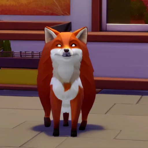 Prompt: anthropomorphic fox as a playable character in The Sims 4, in game screenshot