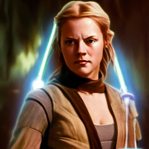 Prompt: young karen fisher as a jedi in star wars, 8k resolution, full HD, cinematic lighting, award winning, anatomically correct