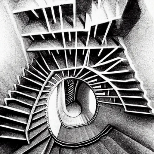 Prompt: twisting staircase to a strange portal, in the style of mc escher and michelangelo and greg rutkowski