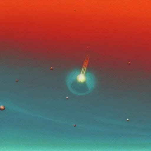 Image similar to a nasa ship entering the atmosphere of a planet, 1 9 7 0 s illustration, saturated colors