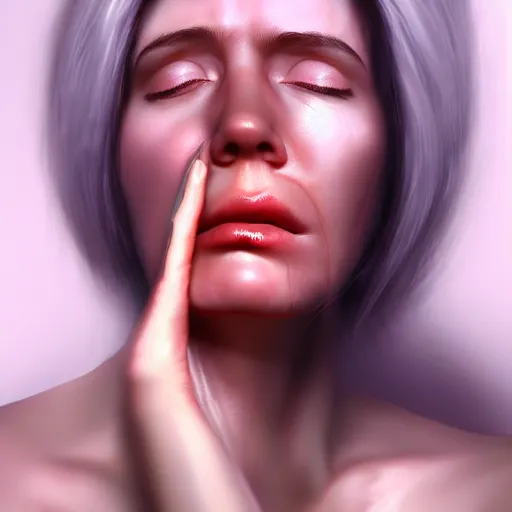 Image similar to Woman in a lot of pain after hitting her toe, OUCH, photorealism, soul leaving body, trending on deviantart, trending on artstation