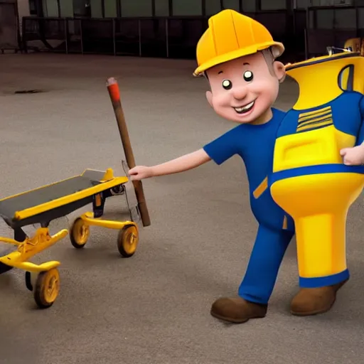 Image similar to bob from bob the builder spotted in real life, camera footage, realistic, 4 k, hyperrealistic, award winning