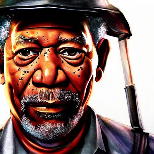 Image similar to A photorealistic illustration of Morgan Freeman wearing Gordon freeman's armor