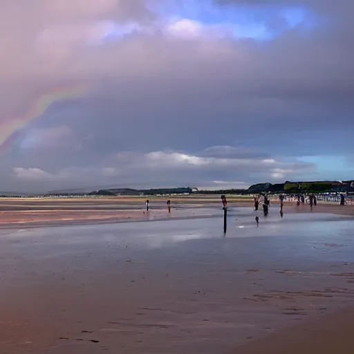 Prompt: weston super mare beach with rainbow sky