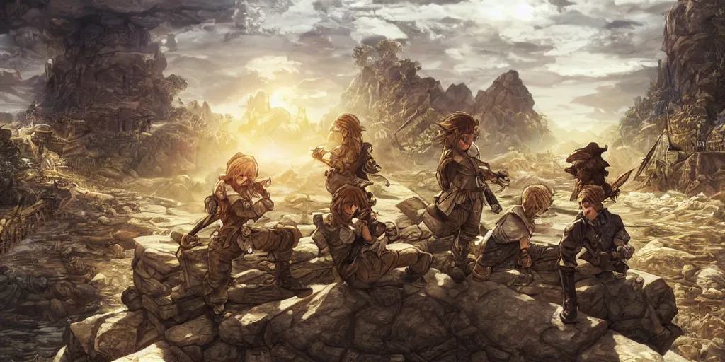 Image similar to now is the time to lift our nation from the quicksands of racial injustice to the solid rock of brotherhood. ultrafine highly detailed colorful illustration, intricate linework, sharp focus, octopath traveler, final fantasy, unreal engine highly rendered, global illumination, radiant light, intricate environment