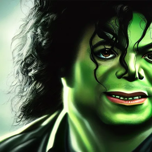 Prompt: a photo of michael jackson as the incredible hulk, hyperdetailed, artstation, digital art, photorealism, accurate, 8k,