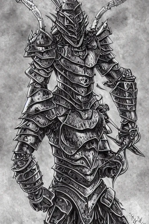 Image similar to human warrior, crab themed armour, crab claws symmetrical, highly detailed, digital art, needles, sharp focus, trending on art station, kentaro miura manga art style