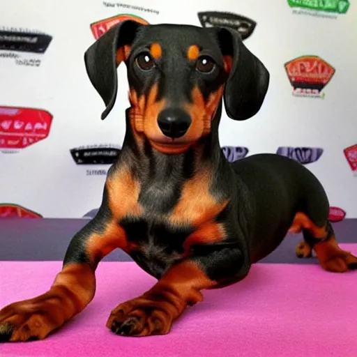 Prompt: dachshund bodybuilder