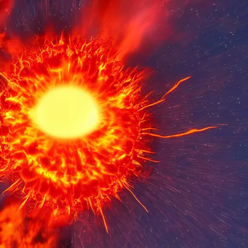 Prompt: red hot burning sphere embedded in fireball explosion with fire, 4 k