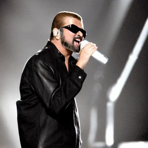 Prompt: george michael sing with sunglass