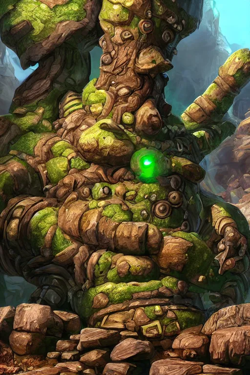 Image similar to zelda fantasy art giant golem troll wood rock greeble gemstone, global illumination ray tracing hdr fanart arstation by sung choi and eric pfeiffer and gabriel garza and casper konefal