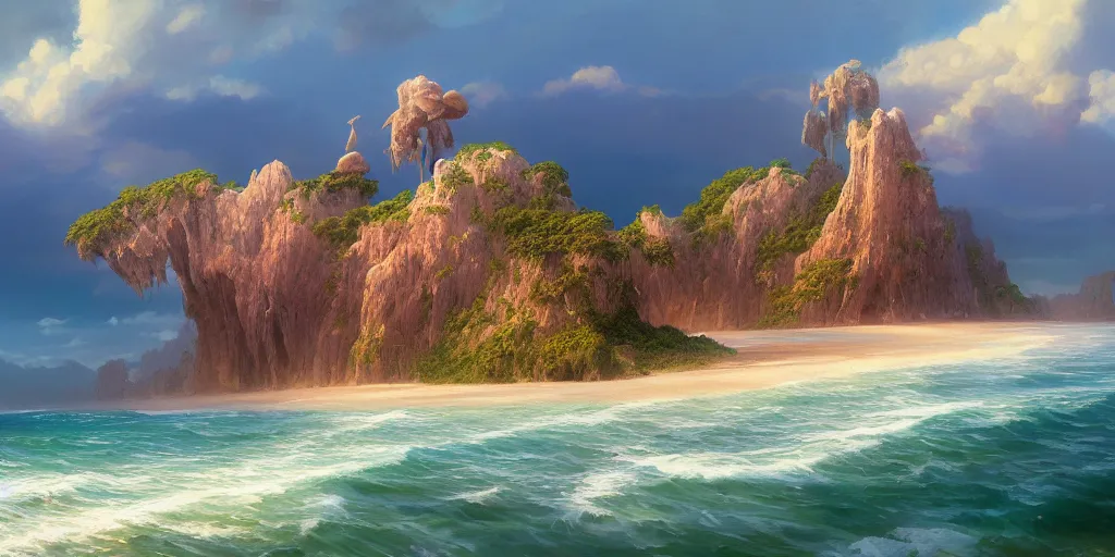 Prompt: a pristine shoreline, extremely detailed oil painting, unreal 5 render, rhads, Bruce Pennington, Studio Ghibli, tim hildebrandt, digital art, octane render, beautiful composition, trending on artstation, award-winning photograph, masterpiece
