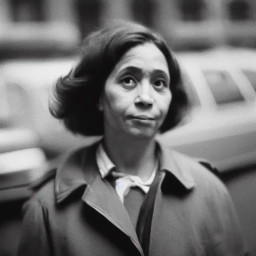 Prompt: medium format film candid portrait of a working woman in new york by street photographer, 1 9 6 0 s, hasselblad woman portrait featured on unsplash, vintage film photograph