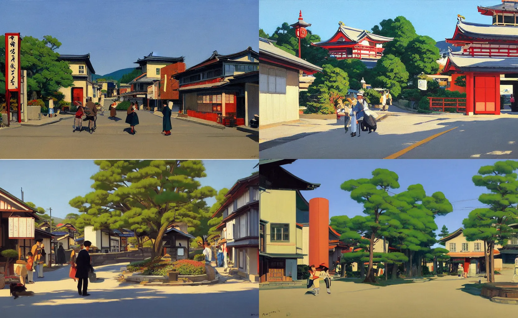 Prompt: a quaint rural Japanese town, painting by Ben Aronson and Edward Hopper