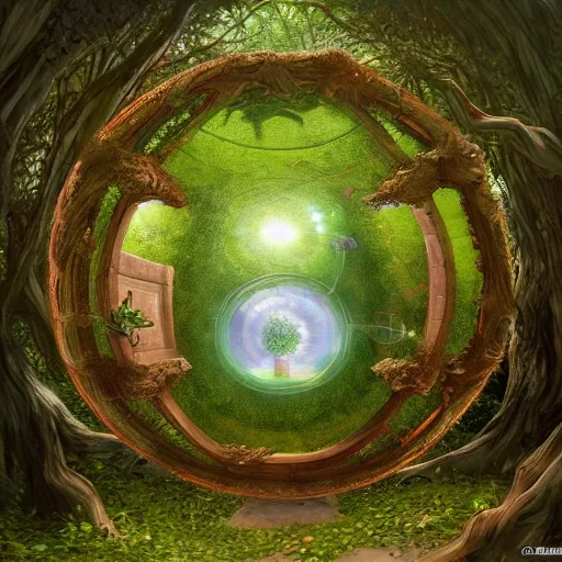 Image similar to a portal in a mysterious garden filled with spherical plants, by Claesz, Pieter, trending on art station