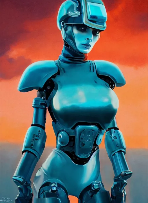 Prompt: symmetry!! dynamic pose, closeup portrait of a cyborg racer girl, high fashion cyborg jumpsuit, shoulder pads, cinematic light, backlight, teal orange, by gerald brom, clouds by mikhail vrubel, by peter elson, muted colors, extreme detail, trending on artstation, 8 k