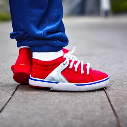 Image similar to sonic the hedgehog holding up foot wearing red shoe, mouldy stinky sweaty dank moist backlit rim lighting professional foot photography