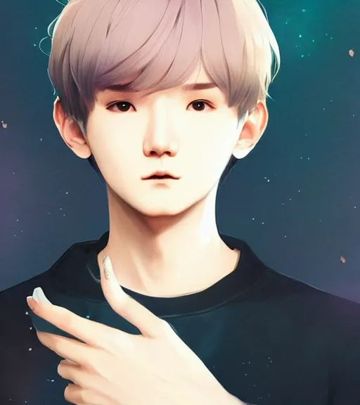 Image similar to : + aesthetic portrait commission of a of ACCURATE YOONGI YOONGI YOONGI is SPOCK + VEINY HANDS + hyperdetailed face at golden hour, safe for work (SFW). Character design by charlie bowater, ross tran, artgerm, and makoto shinkai, detailed, 2021 award winning film poster painting