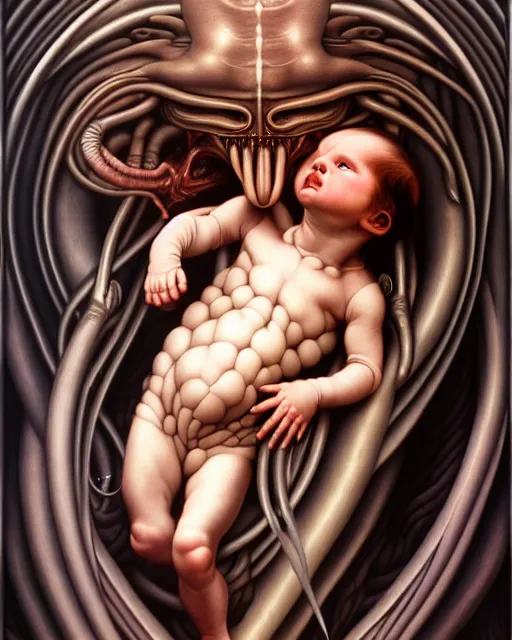 Image similar to newborn from alien by evelyn de morgan, by hr giger, hd, hyper detailed, 4 k