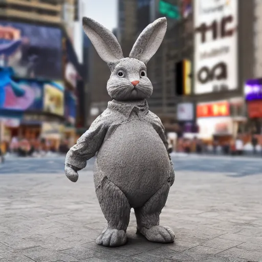 Prompt: a realistic clay sculpture of a funny bunny made by michelangelo, standing in times square, 3 d render, hyper detailed, sharp focus, 8 k resolution