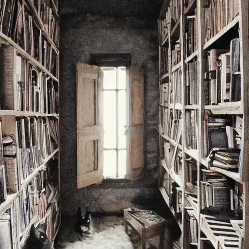 Prompt: Sheepskin lined walls. A pale, blue-veined ceiling. An old bed. Shelves of books and scrolls. The room was a small one in the corner of the Keep's oldest wing. The whiskered face of a gray cat gazed from a window as she sank into it. Her hands were still shaking. But now they trembled with anger more than fear.