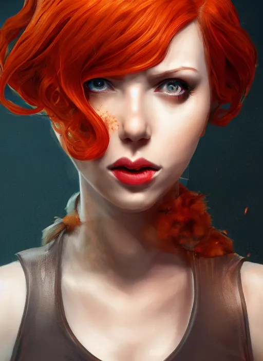 Image similar to biohazard portrait of black widow orange hair girl bioshock, au naturel, hyper detailed, digital art, trending in artstation, cinematic lighting, studio quality, smooth render, unreal engine 5 rendered, octane rendered, art style by klimt and nixeu and ian sprigger and wlop and krenz cushart