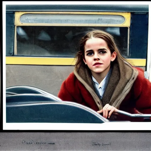 Image similar to Emma Watson driving a school bus full of Emma Watsons, Norman Rockwell