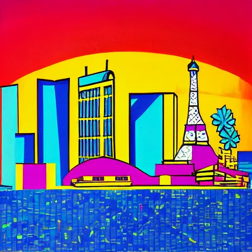 Image similar to painting of las vegas skyline in style of pop art