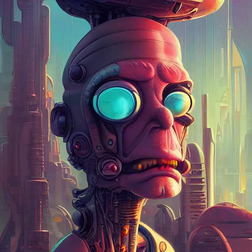 Image similar to akah 0 c 0 k futurama cyberpunk portrait by gaston bussierre and charles vess and james jean and erik jones and rhads, inspired by rick and morty, huge scale, beautiful fine face features, intricate high details, sharp, ultradetailed