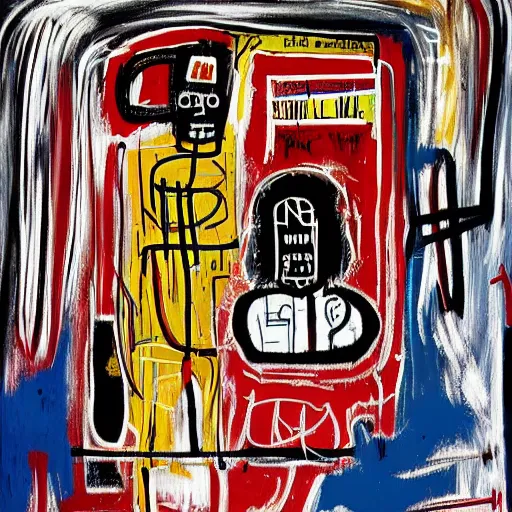 Prompt: God is a homeless man riding the subway by Jean Michel Basquiat n -9