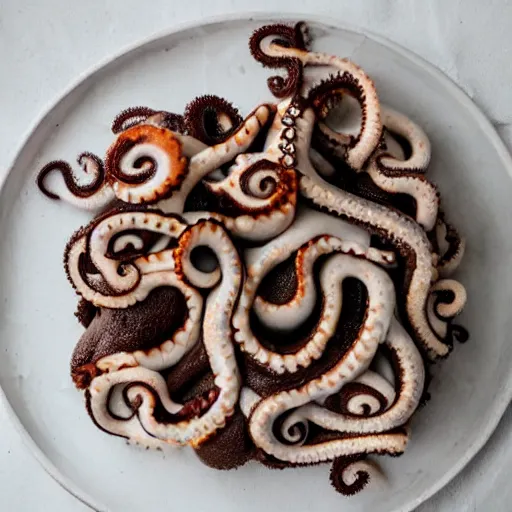 Image similar to a cake made of octopus tentacles, food photography