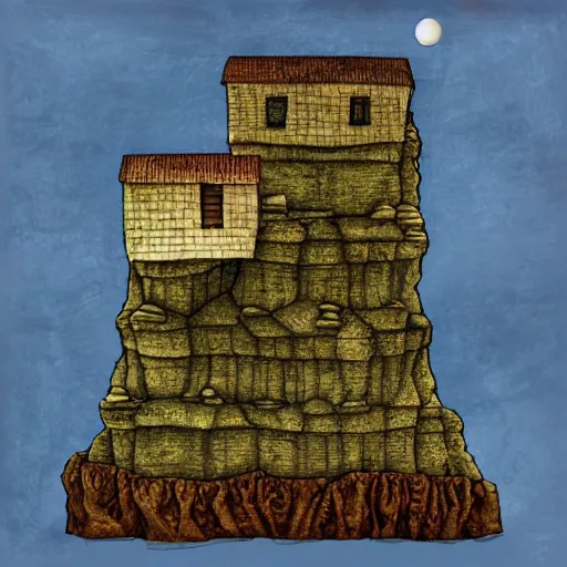 Image similar to house cliffs inspired by jacek yerka