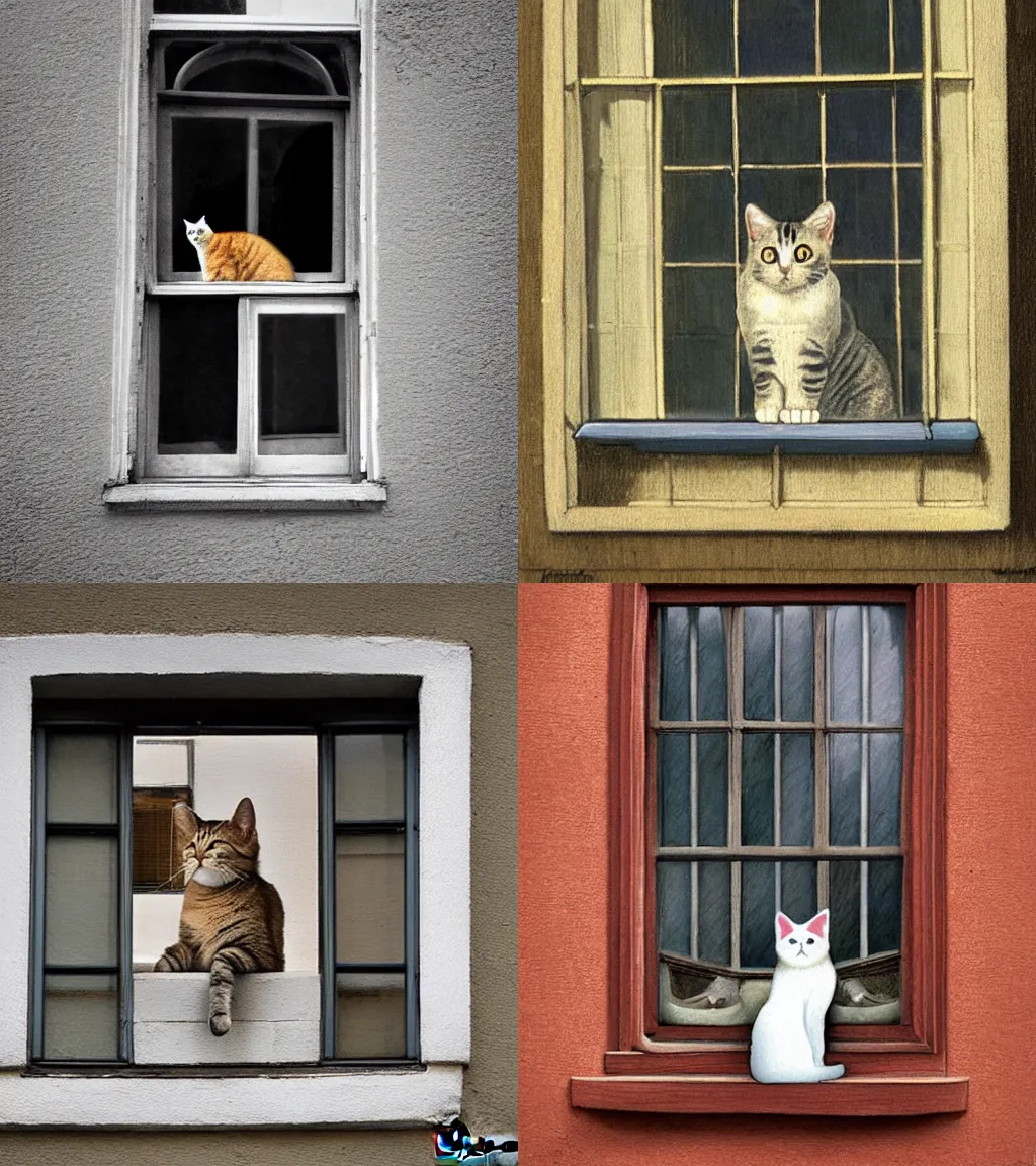 Prompt: cat in the window by allegorical realism