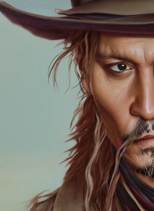 Image similar to portait of Johnny Depp, sharp focus, illustation, stunning lighting, realistic character concept, light atmosphere, golden ration, cinematic lighting, high resolution, insanely detailed and intricate, art by (Hayao Miyazaki and Matt Groening), 8k