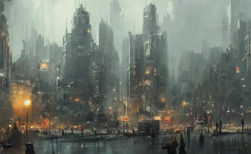 Image similar to a painting of a city trending on artstation in the style of greg rutkowski